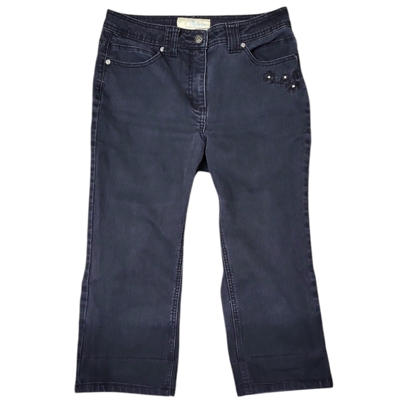 Vintage Penman's Women's Jeans Y2K Size 8 Black Embroidered Capris Stretchy - Picture 1 of 12